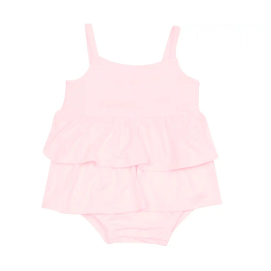 Spaghetti Strap Ruffle Romper in Sakura