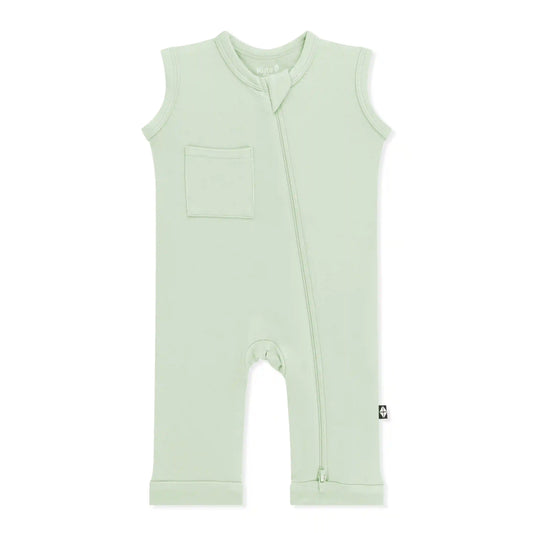 Zippered Sleeveless Romper in Basil