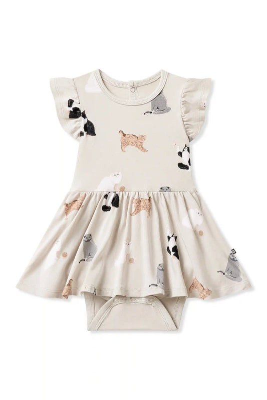 Twirl Bodysuit Dress in Fluffy Cat