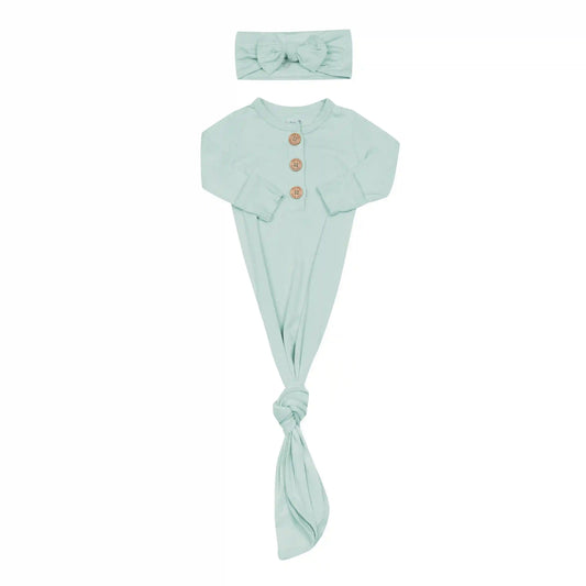 Knotted Day Gown with Bow Set in Sage