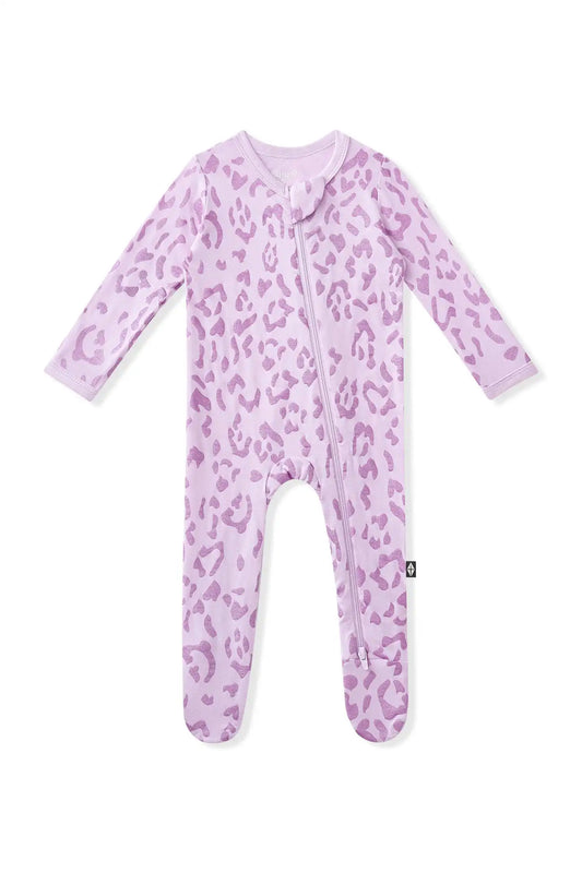 Zippered Footie in Thistle Leopard