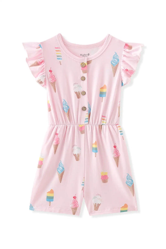 Flutter Sleeve Romper in Sakura Ice Cream