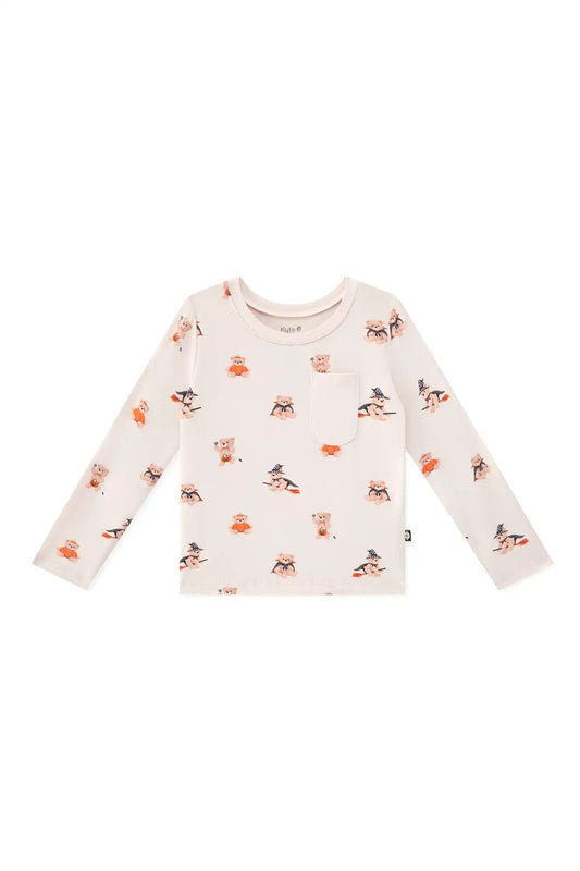 Long Sleeve Toddler Crew Neck Tee in Halloween Teddy