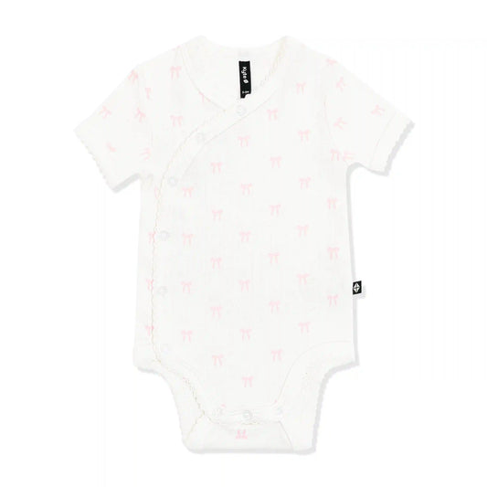 Pointelle Kimono Bodysuit in Sweet Pink Bow