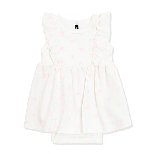 Pointelle Bodysuit Dress in Sweet Pink Bow
