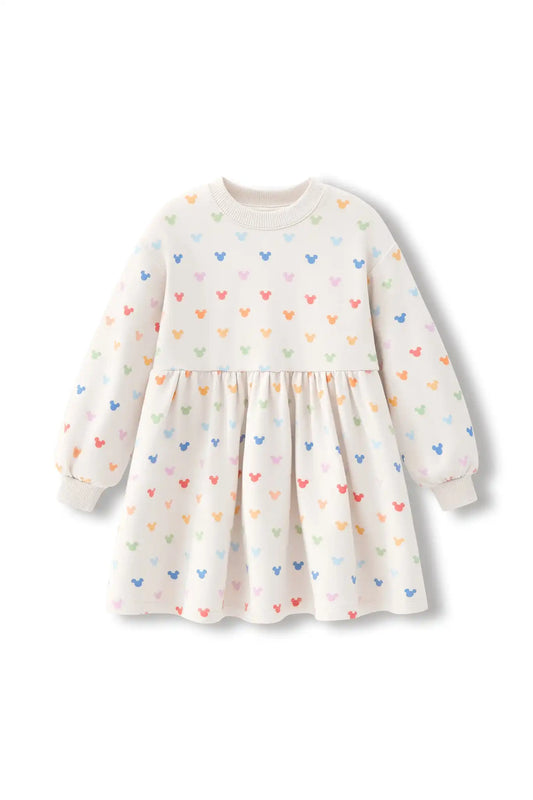 Long Sleeve Skater Dress in Pastel Mickey Mouse