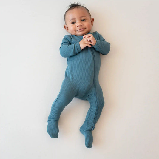 Ribbed Zipper Footie in Atlantic