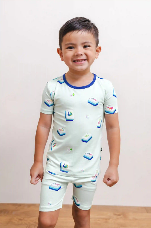 Short Sleeve Pajamas in Dew Mahjong