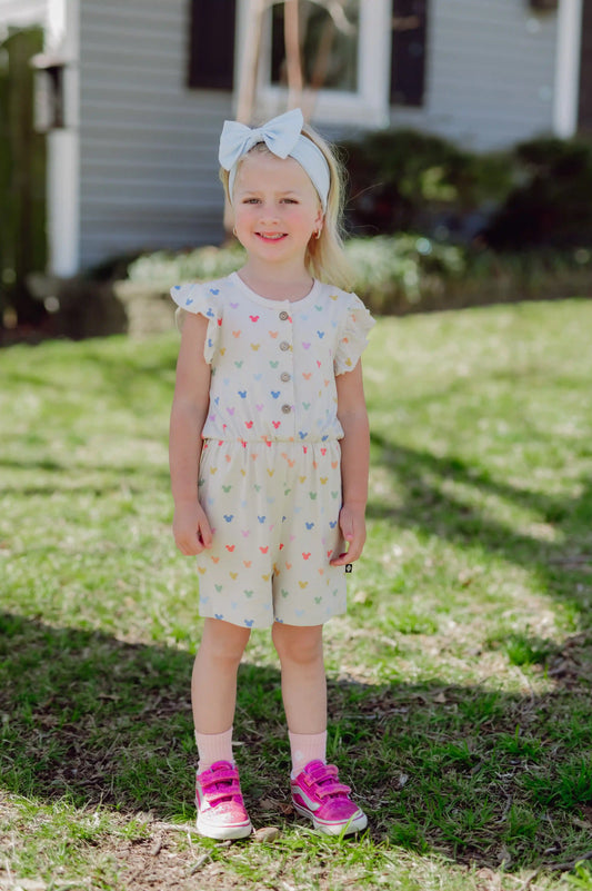 Flutter Sleeve Romper in Pastel Mickey Mouse