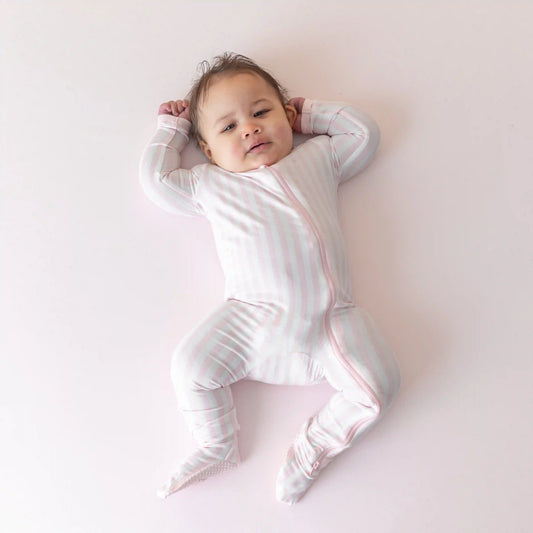 Zippered Footie in Small Sakura Stripe