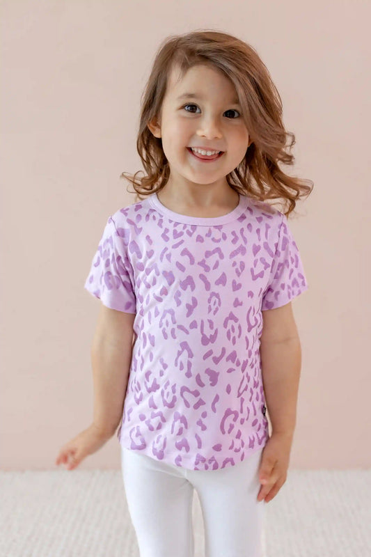 Toddler Basic Tee in Thistle Leopard