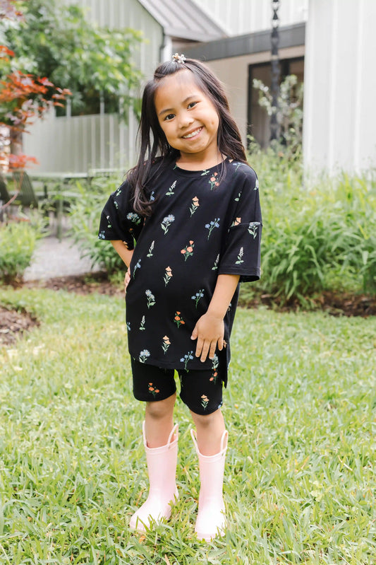 Toddler Biker Short Set in Midnight Wildflower