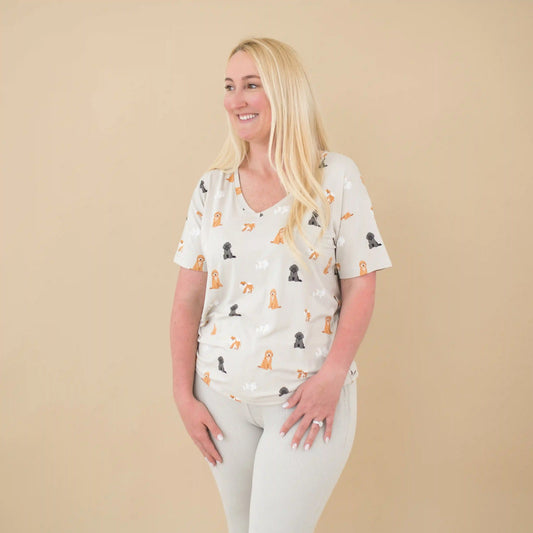 Women's Oversized V-Neck Tee in Fluffy Dog