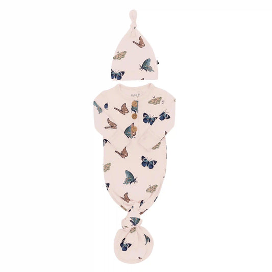 Knotted Day Gown with Hat Set in Blush Butterfly