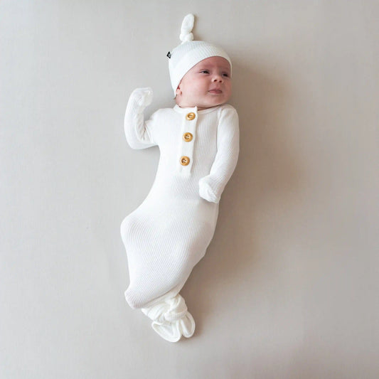 Ribbed Knotted Day Gown with Hat Set in Cloud