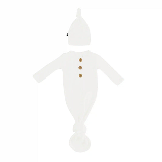 Ribbed Knotted Day Gown with Hat Set in Cloud