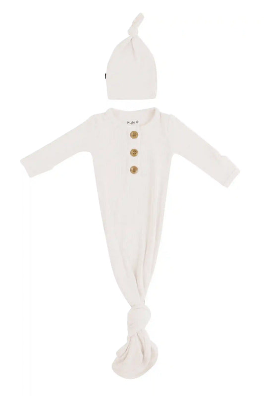 Ribbed Knotted Day Gown with Hat Set in Oat