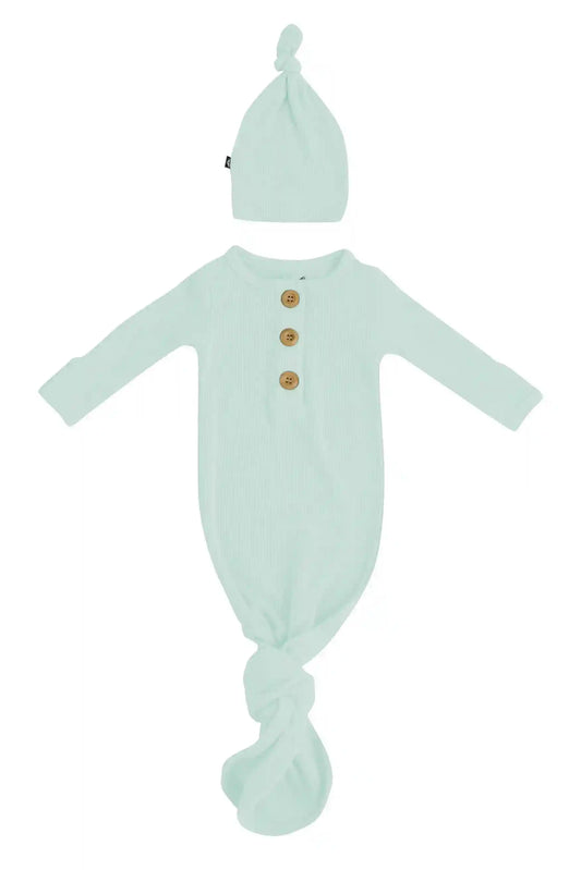 Ribbed Knotted Day Gown with Hat Set in Sage