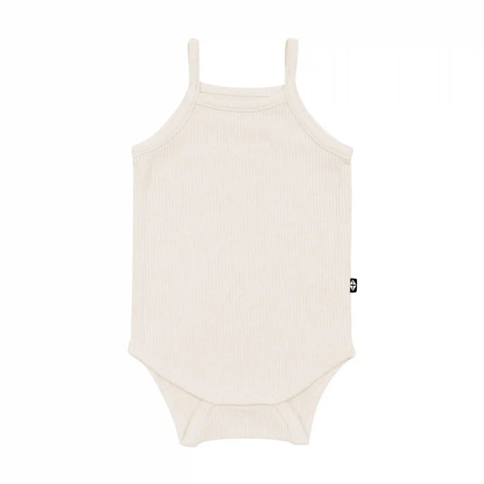 Ribbed Spaghetti Strap Bodysuit in Oat