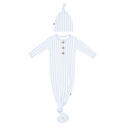 Knotted Day Gown with Hat Set in Small Mist Stripe