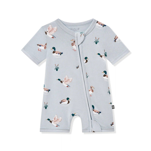 Zipper Shortall Romper in Mallard Duck
