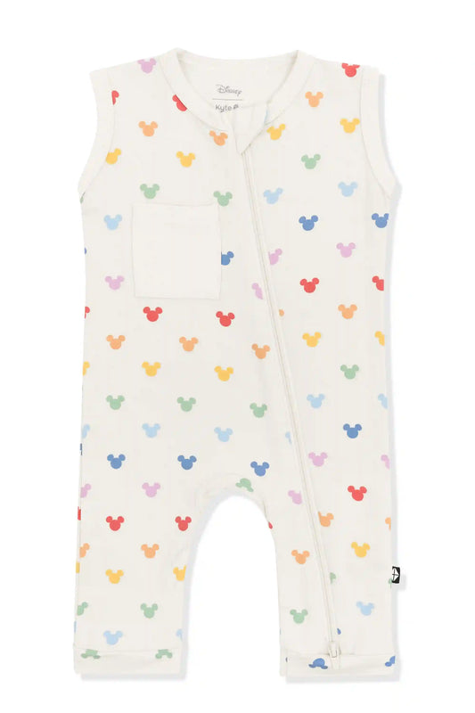 Zippered Sleeveless Romper in Pastel Mickey Mouse