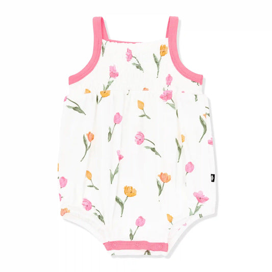 Smocked Bubble Romper in Tulip