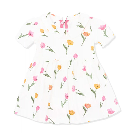 Peter Pan Collar Bodysuit Dress in Tulip