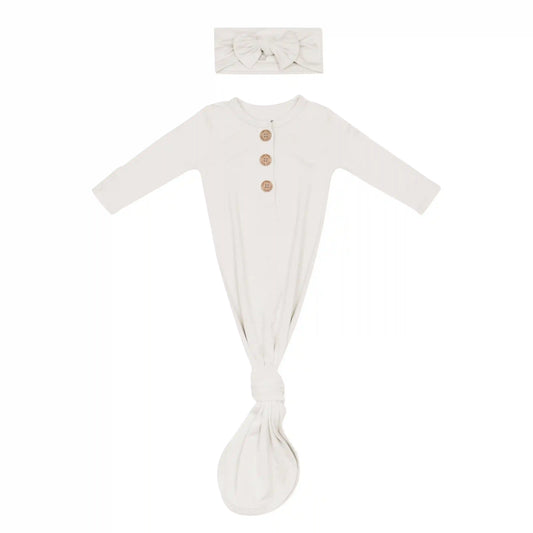 Knotted Day Gown with Bow Set in Oat