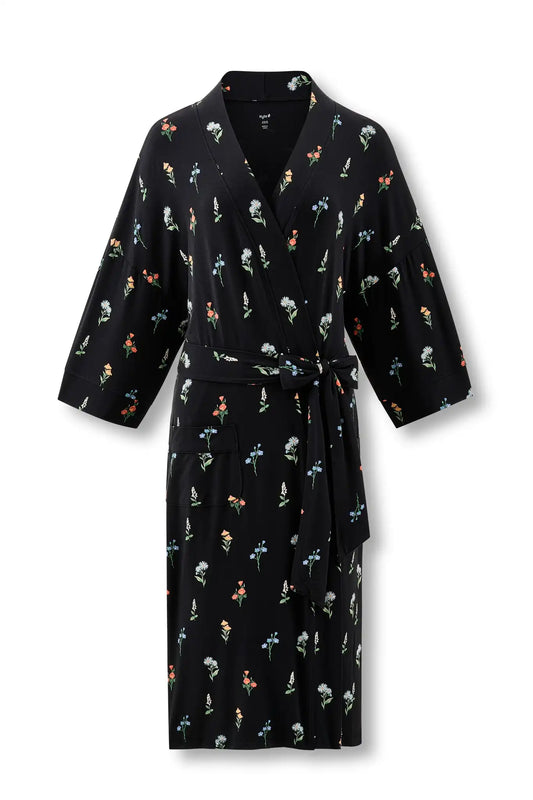 Women’s Kimono Robe in Midnight Wildflower