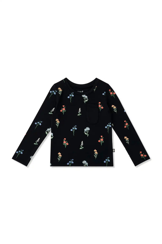 Long Sleeve Toddler Crew Neck Tee in Midnight Wildflower