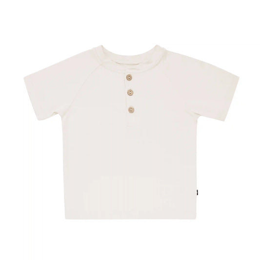 Short Sleeve Toddler Henley Tee in Oat