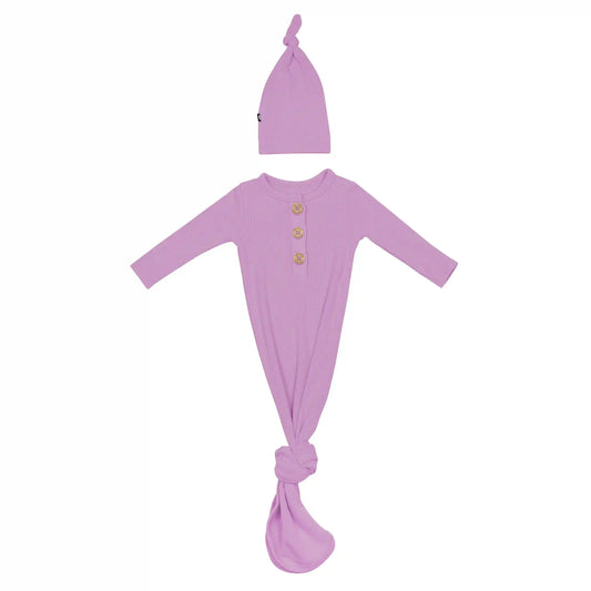 Ribbed Knotted Day Gown with Hat Set in Poi