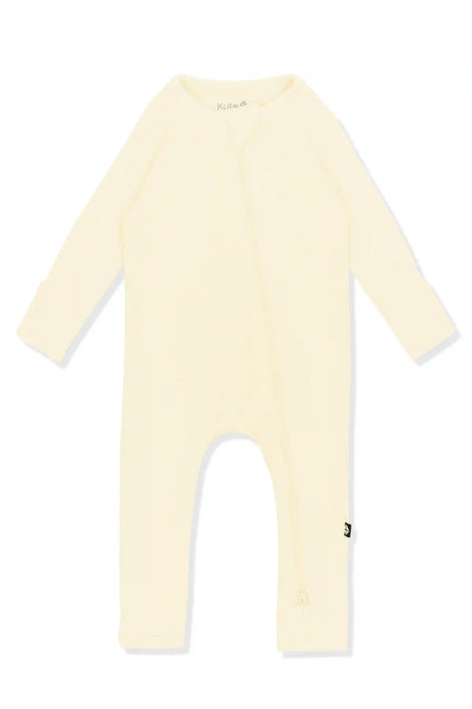 Ribbed Zipper Romper in Chamomile