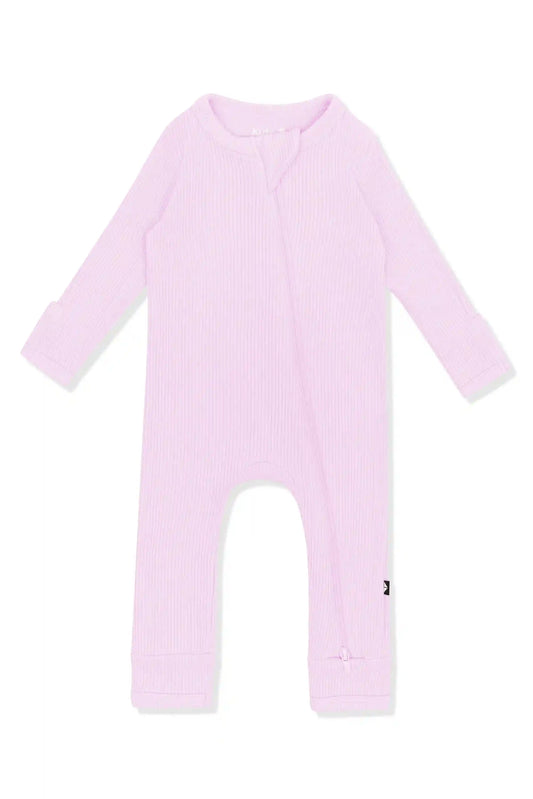 Ribbed Zipper Romper in Thistle