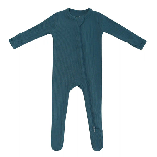 Ribbed Zipper Footie in Atlantic