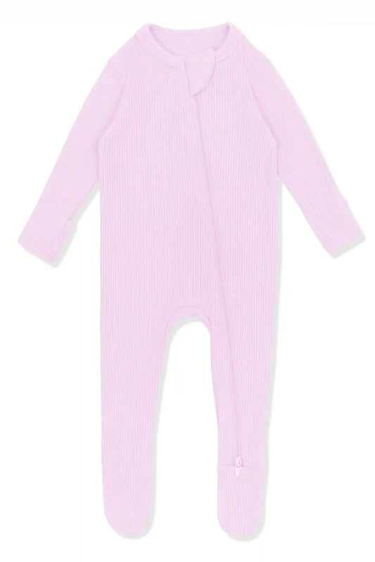 Ribbed Zipper Footie in Thistle