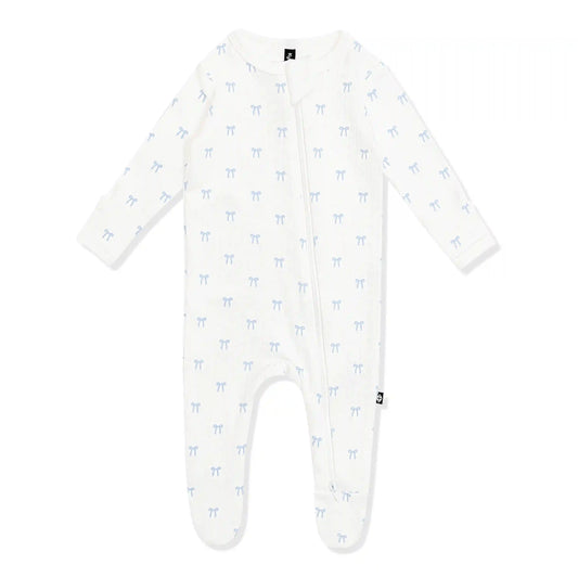 Pointelle Zippered Footie in Sweet Blue Bow