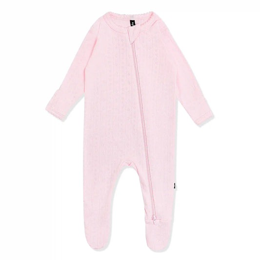 Pointelle Zippered Footie in Sakura