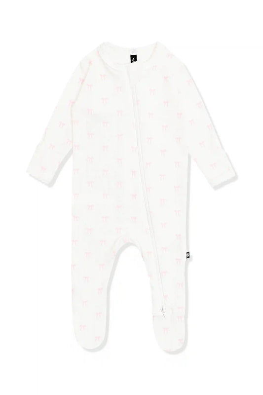 Pointelle Zippered Footie in Sweet Pink Bow