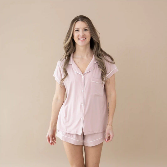 Women’s Short Sleeve Pajama Set in Blush with Cloud Trim