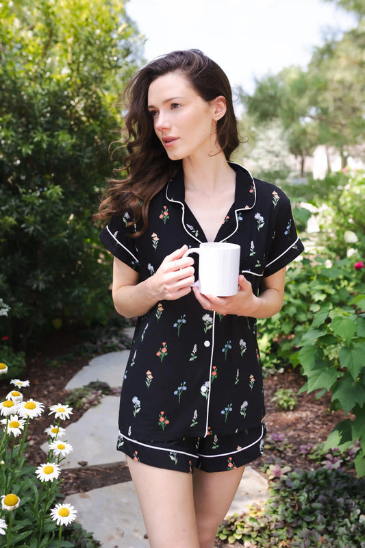 Women's Short Sleeve Pajama Set in Midnight Wildflower