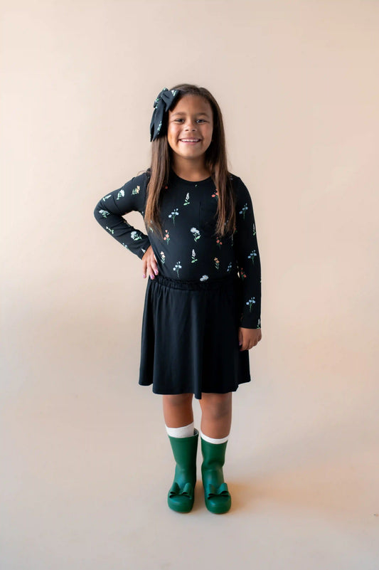 Long Sleeve Toddler Crew Neck Tee in Midnight Wildflower