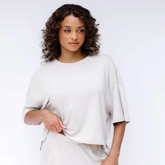 Women's Short Sleeve Boxy Tee in Oat