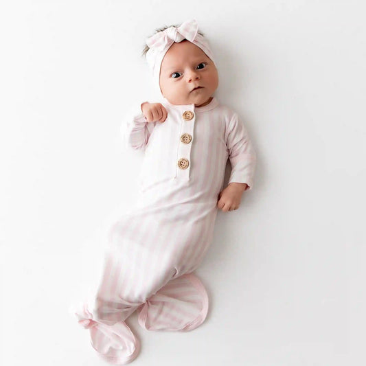 Knotted Day Gown with Bow Set in Small Sakura Stripe