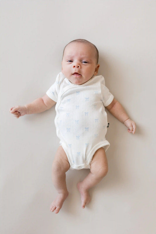 Pointelle Kimono Bodysuit in Sweet Blue Bow