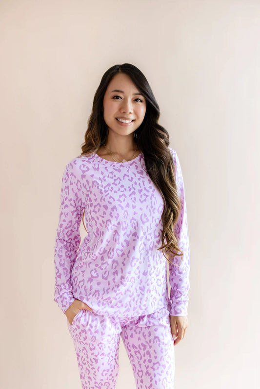 Women's Jogger Pajama Set in Thistle Leopard