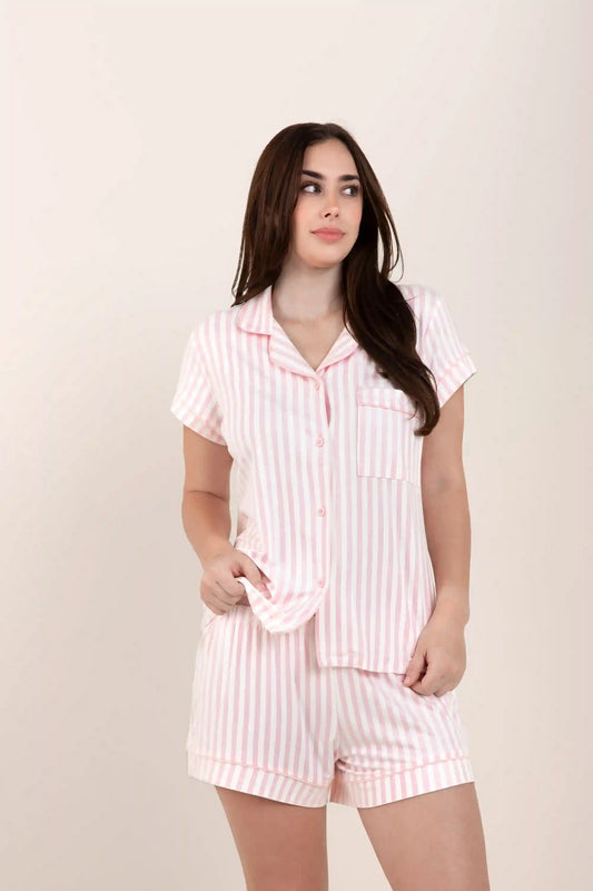 Women's Short Sleeve Pajama Set in Small Sakura Stripe