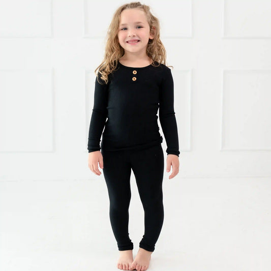 Ribbed Henley Set in Midnight