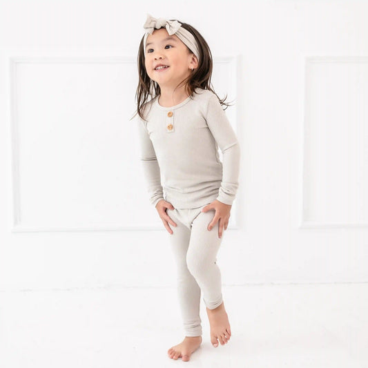 Ribbed Henley Set in Oat